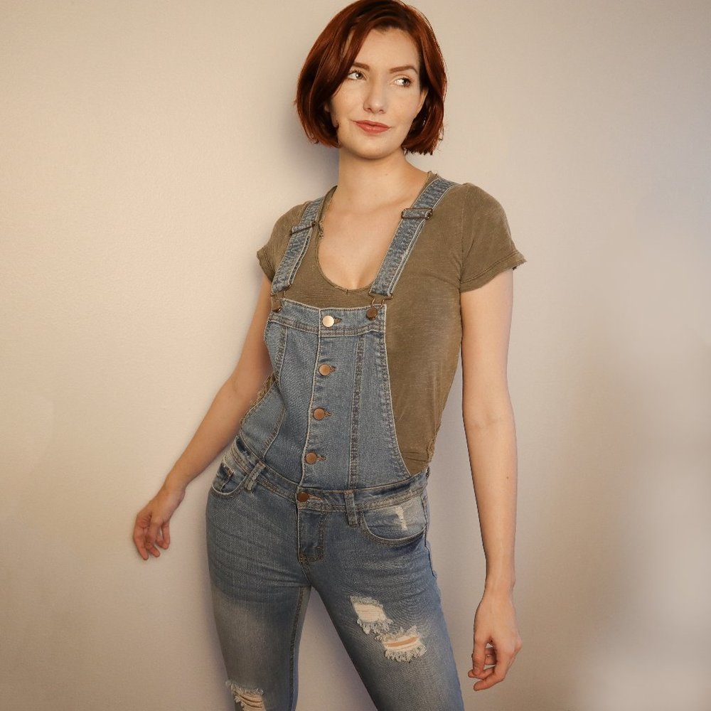 Tinseltown Denim Couture- Distressed Overalls
